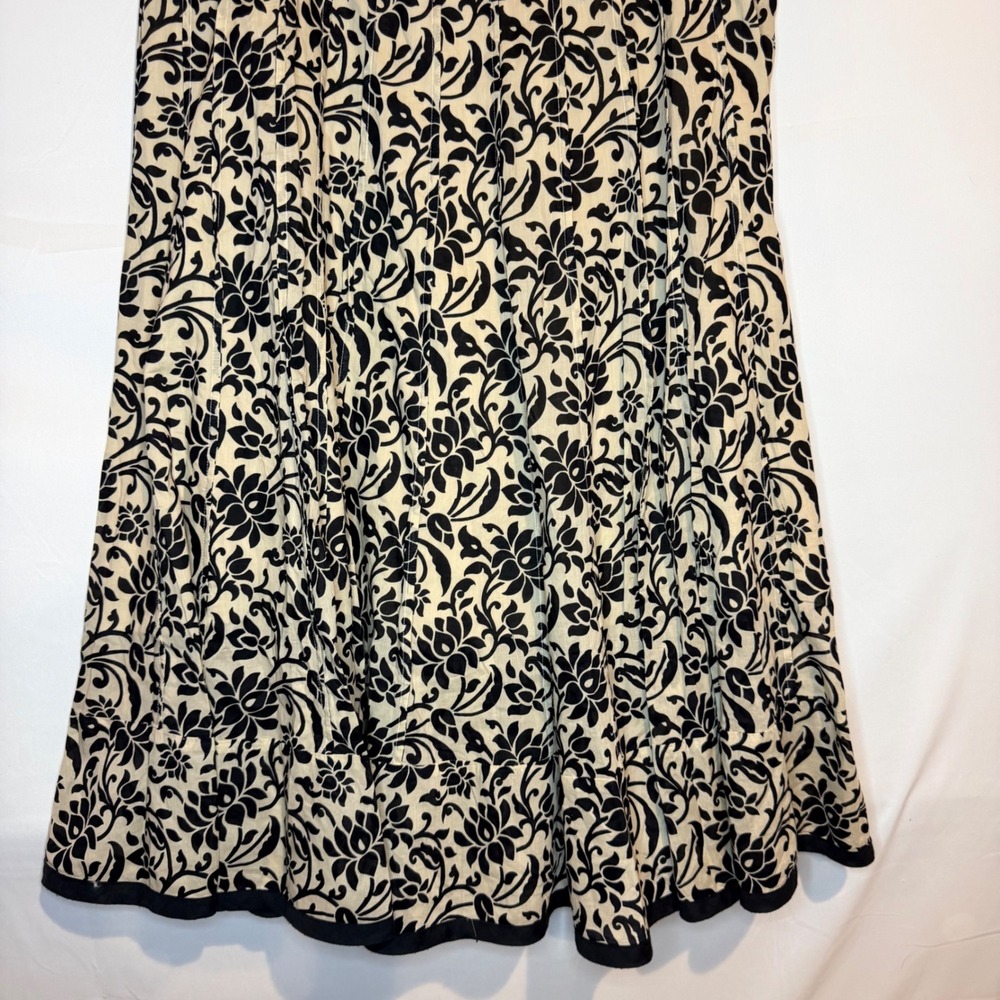 Lauren Ralph Lauren Black Cream Damask Floral Pleated Cotton Midi Skirt Size 10 - Picture 2 of 6